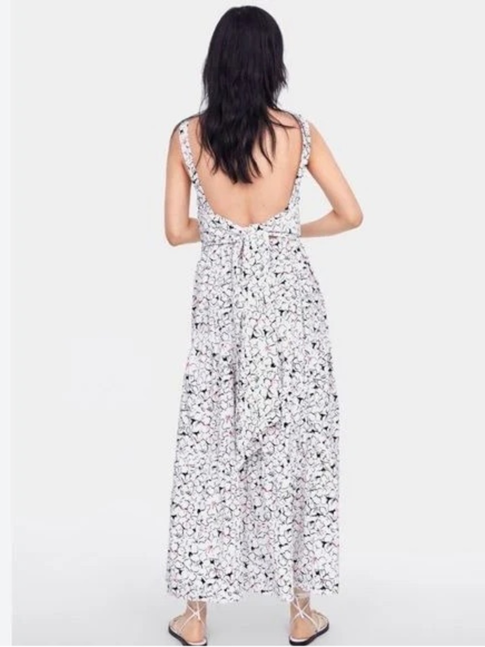 Zara White Maxi Dress with Black and Pink Floral Print - Picture 3 of 8